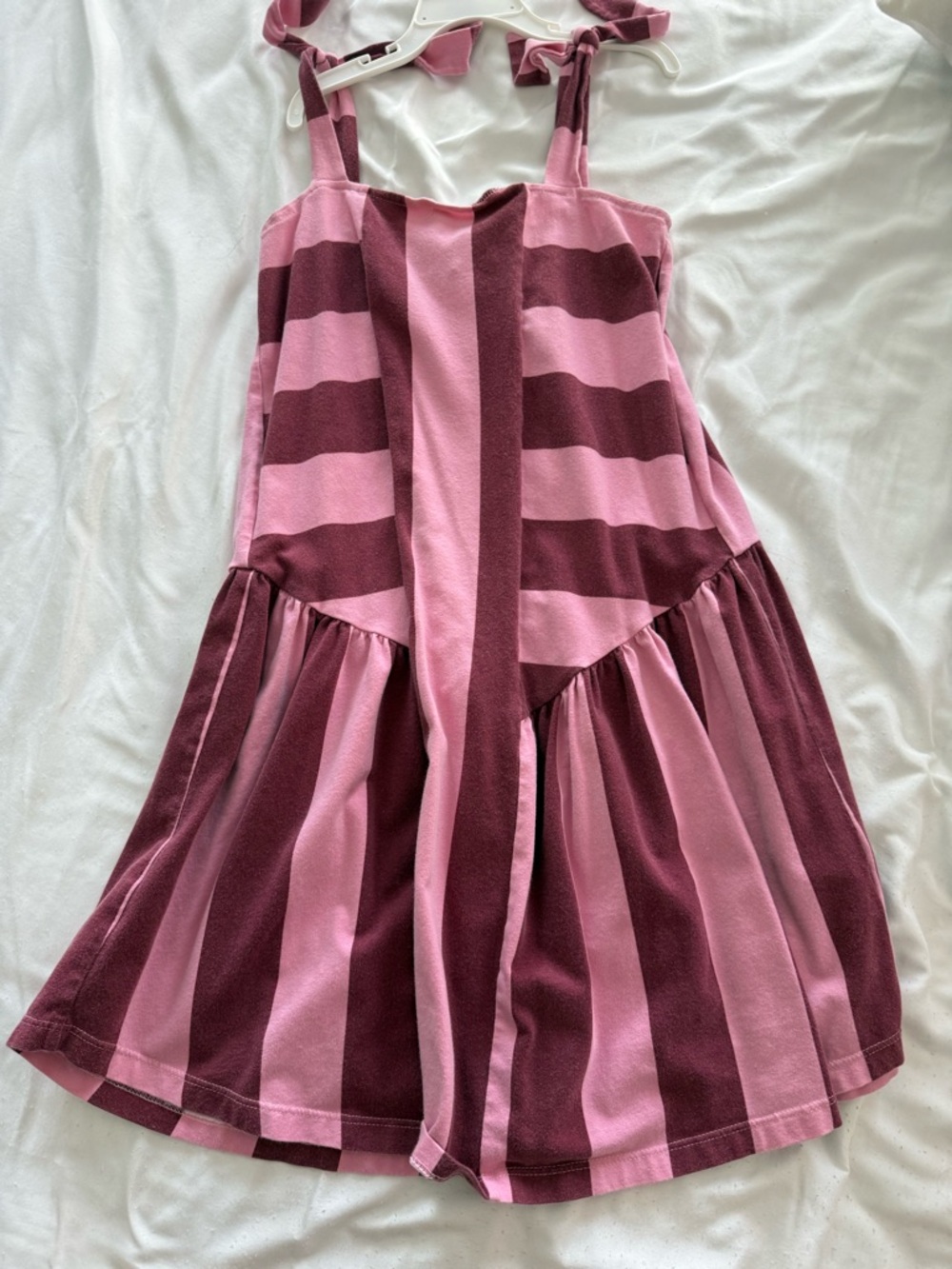 Anthropologie Pink and Burgundy Striped Tie-Shoulder Mini Dress